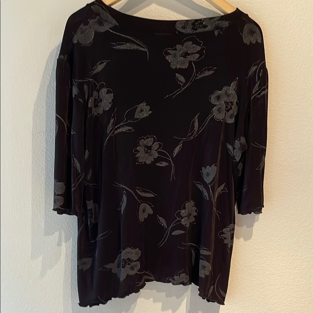 Katze Relaxed Floral Blouse, Stretch Comfort, Elbow Length, Size L, Black - Picture 4 of 8